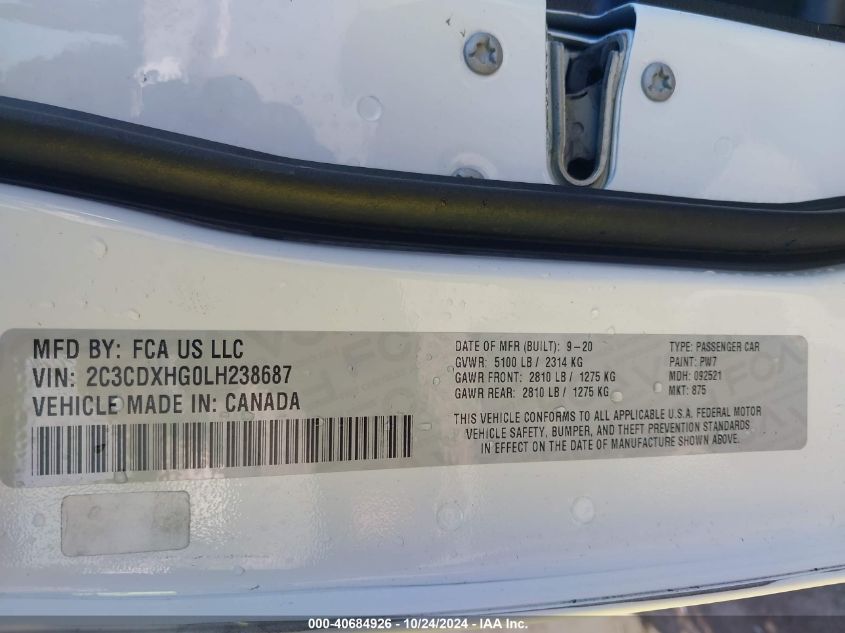 2020 DODGE CHARGER GT RWD - 2C3CDXHG0LH238687