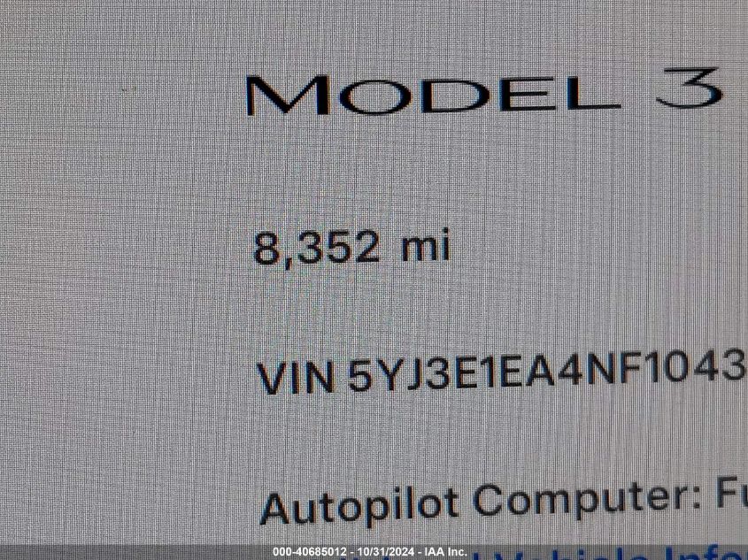 2022 TESLA MODEL 3 REAR-WHEEL DRIVE - 5YJ3E1EA4NF104389