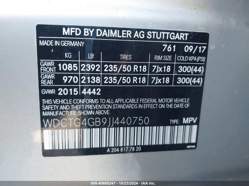 VIN WDCTG4GB9JJ440750 2018 Mercedes-Benz GLA 250, 4... no.9