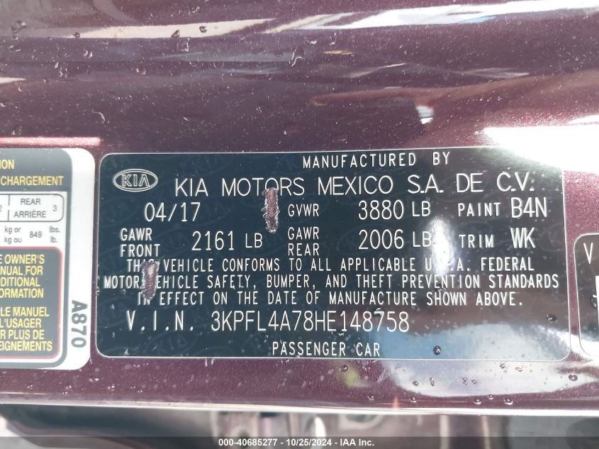 2017 KIA FORTE LX - 3KPFL4A78HE148758