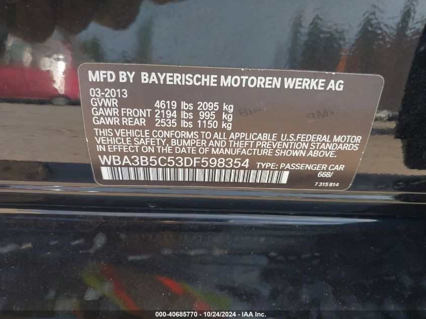 2013 BMW 328I xDrive VIN: WBA3B5C53DF598354 Lot: 40685770