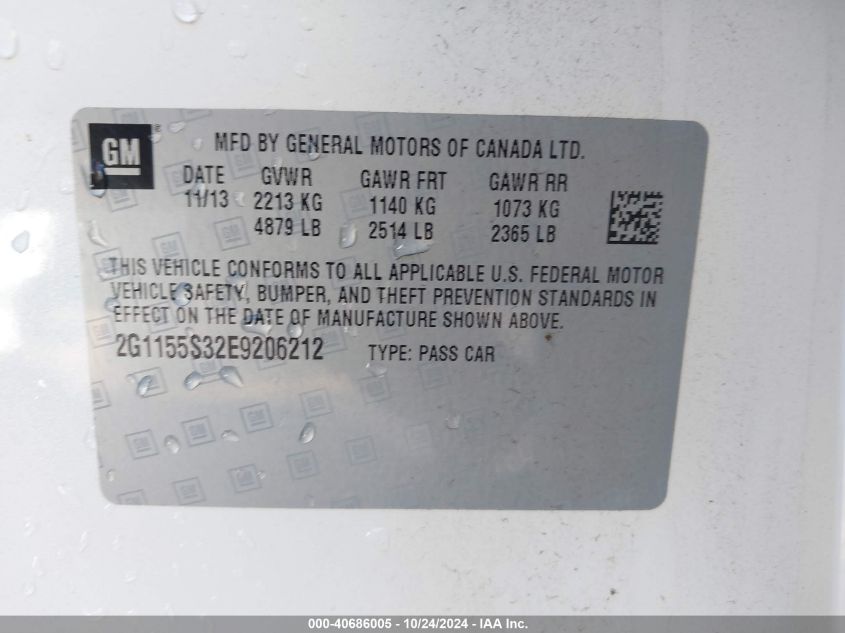 2014 CHEVROLET IMPALA VIN: 2G1155S32E9206212