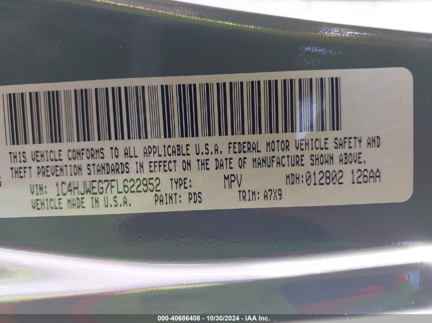 2015 Jeep Wrangler Unlimited Sahara VIN: 1C4HJWEG7FL622952 Lot: 40686408