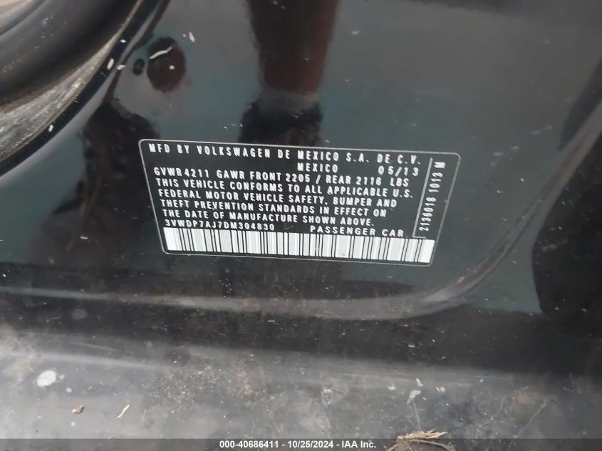 2013 VOLKSWAGEN JETTA VIN: 3VWDP7AJ7DM304830