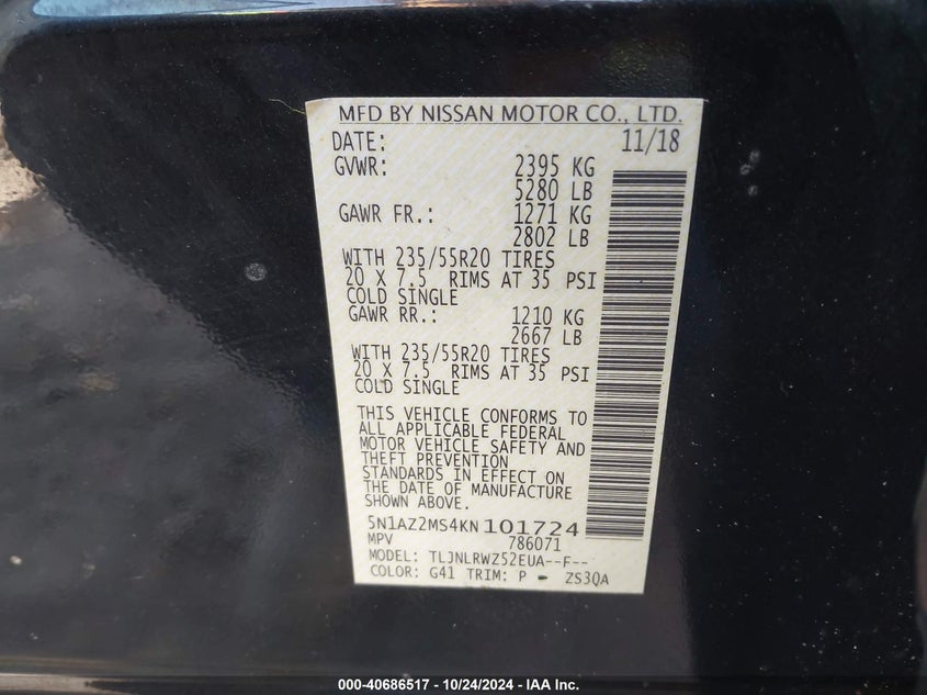 2019 NISSAN MURANO SL - 5N1AZ2MS4KN101724