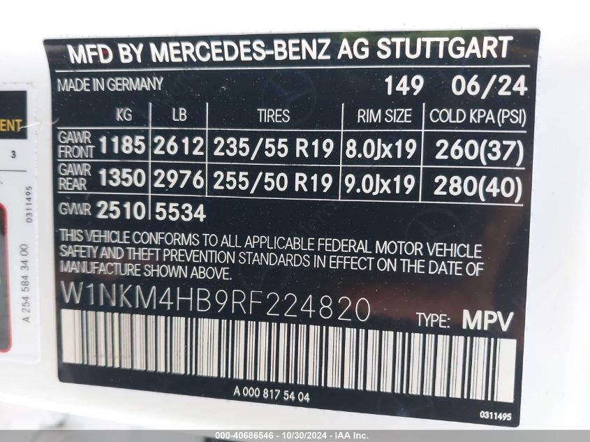 2024 Mercedes-Benz Glc 300 4Matic Suv VIN: W1NKM4HB9RF224820 Lot: 40686546