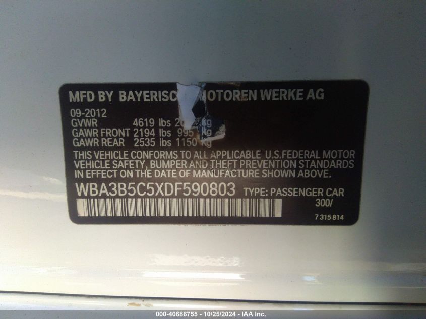 VIN WBA3B5C5XDF590803 2013 BMW 3 Series, 328I Xdrive no.9