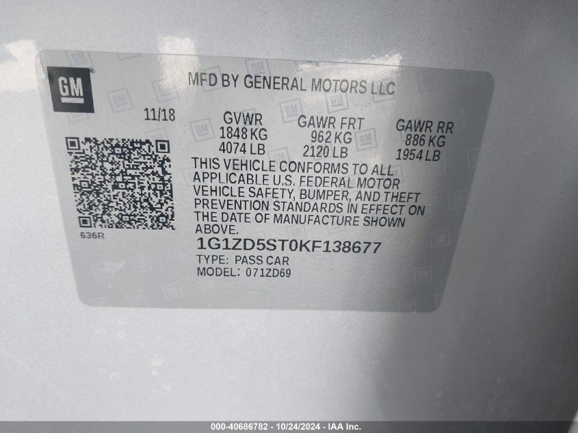 VIN 1G1ZD5ST0KF138677 2019 Chevrolet Malibu, LT no.9