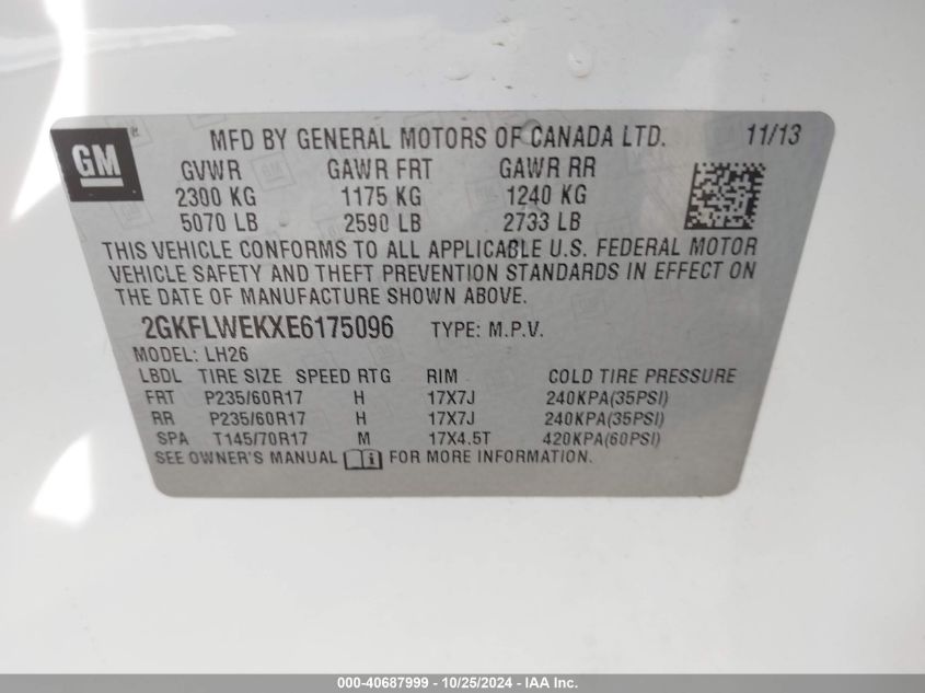 VIN 2GKFLWEKXE6175096 2014 GMC Terrain, Sle-2 no.9