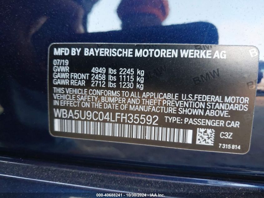 2020 BMW 3 Series M340I xDrive VIN: WBA5U9C04LFH35592 Lot: 40688241