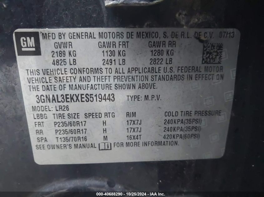 2014 CHEVROLET CAPTIVA SPORT LT - 3GNAL3EKXES519443