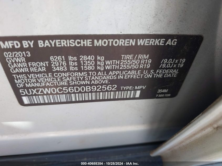 VIN 5UXZW0C56D0B92562 2013 BMW X5, Xdrive35D no.9