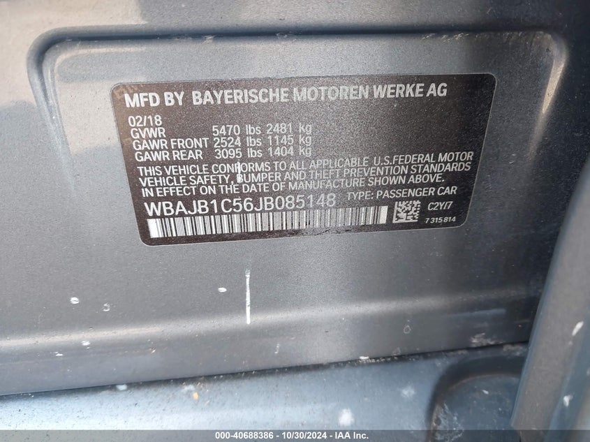 2018 BMW 530E XDRIVE IPERFORMANCE - WBAJB1C56JB085148