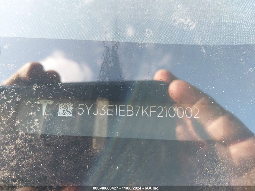 VIN 5YJ3E1EB7KF210002 2019 TESLA MODEL 3 LONG RANGE/PERFORMANCE