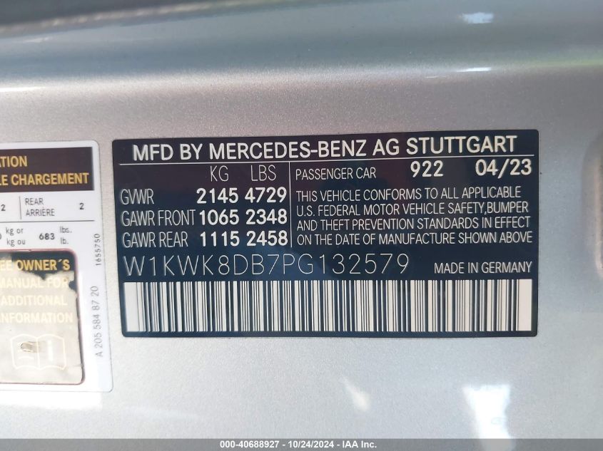 2023 Mercedes-Benz C 300 Cabriolet VIN: W1KWK8DB7PG132579 Lot: 40688927