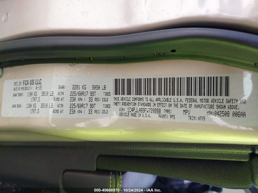 2015 Jeep Cherokee Sport VIN: 1C4PJLAB9FW720268 Lot: 40688970