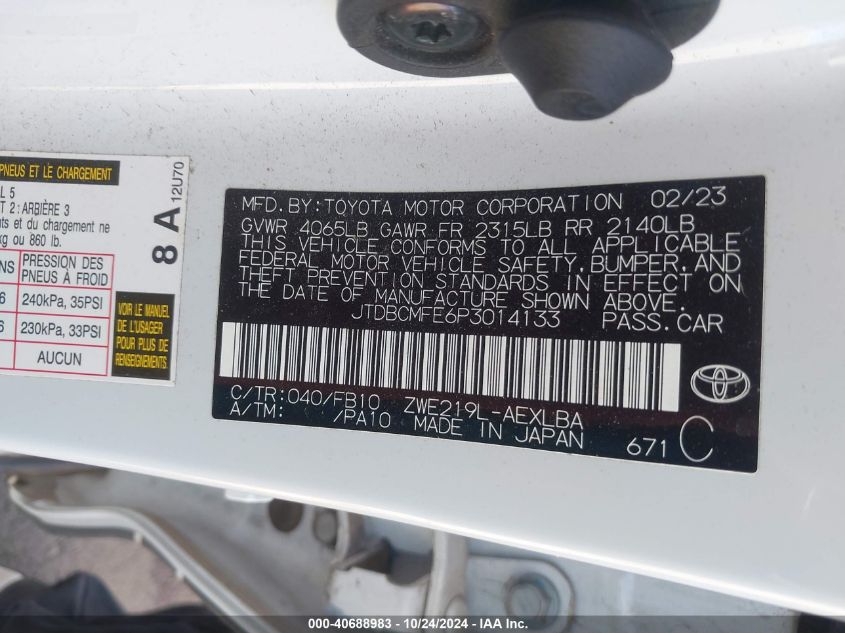 2023 TOYOTA COROLLA HYBRID LE - JTDBCMFE6P3014133