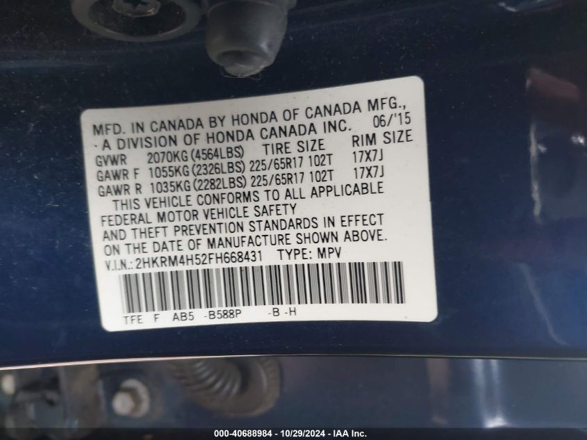 2015 HONDA CR-V EX - 2HKRM4H52FH668431