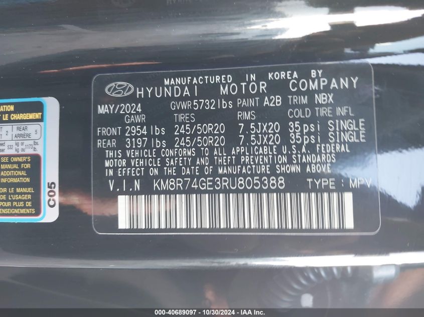 2024 Hyundai Palisade Calligraphy VIN: KM8R74GE3RU805388 Lot: 40689097