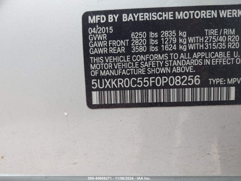 VIN 5UXKR0C55F0P08256 2015 BMW X5, Xdrive35I no.9