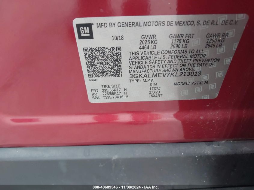 2019 GMC Terrain Sle VIN: 3GKALMEV7KL213013 Lot: 40689546