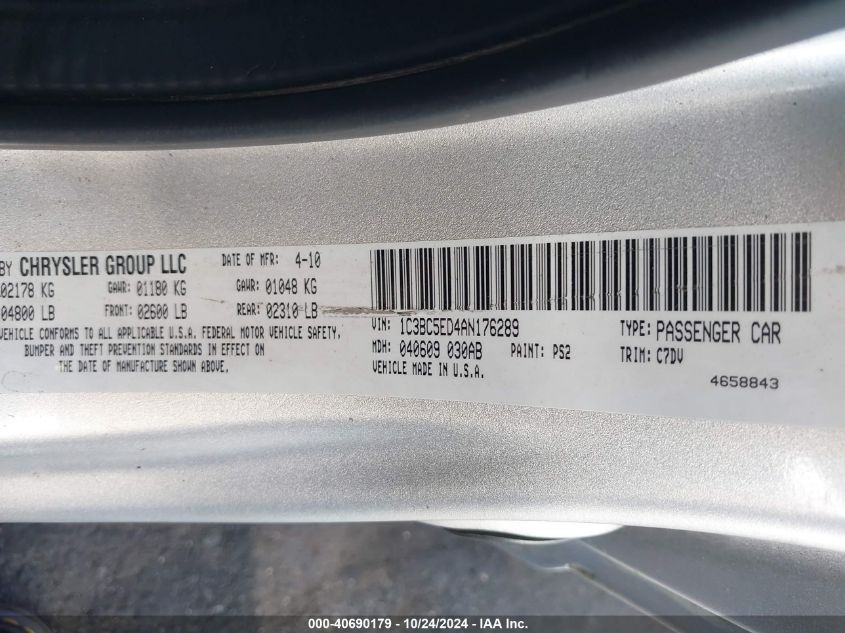 2010 Chrysler Sebring Touring VIN: 1C3BC5ED4AN176289 Lot: 40690179