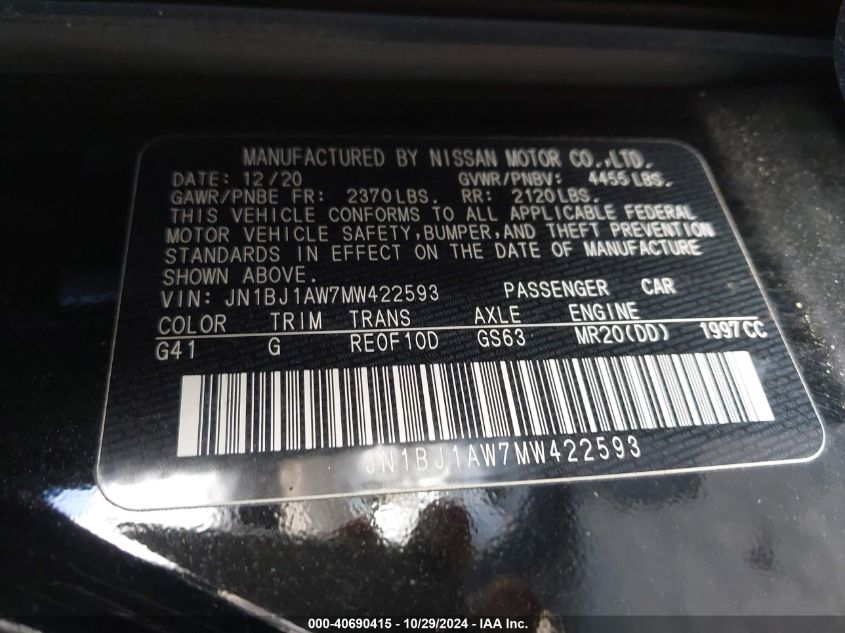 VIN JN1BJ1AW7MW422593 2021 NISSAN ROGUE SPORT no.9