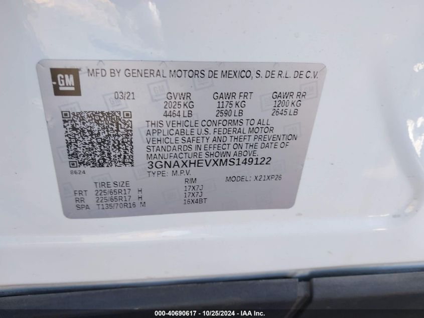 2021 Chevrolet Equinox Fwd Ls VIN: 3GNAXHEVXMS149122 Lot: 40690617