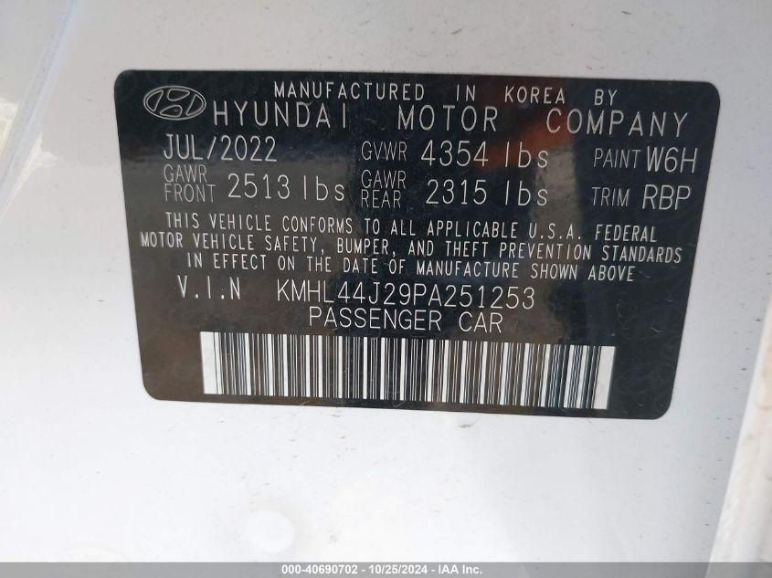 2023 Hyundai Sonata Sel Plus VIN: KMHL44J29PA251253 Lot: 40690702