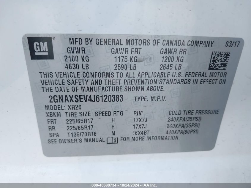 2018 CHEVROLET EQUINOX LT - 2GNAXSEV4J6120383