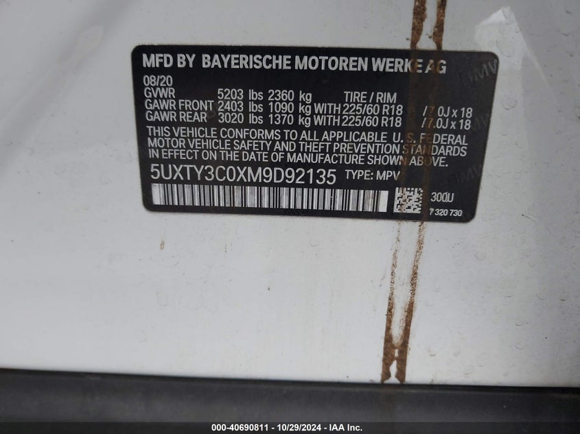 2021 BMW X3 SDRIVE30I - 5UXTY3C0XM9D92135