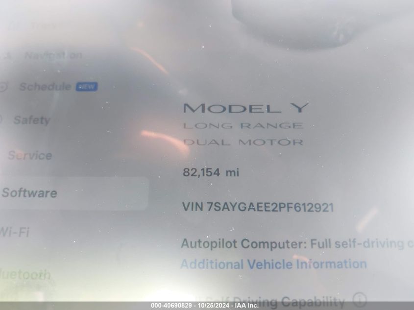 2023 Tesla Model Y Awd/Long Range Dual Motor All-Wheel Drive VIN: 7SAYGAEE2PF612921 Lot: 40690829