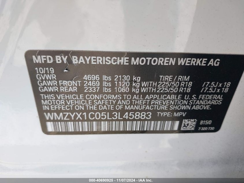 2020 Mini Countryman Cooper S VIN: WMZYX1C05L3L45883 Lot: 40690925