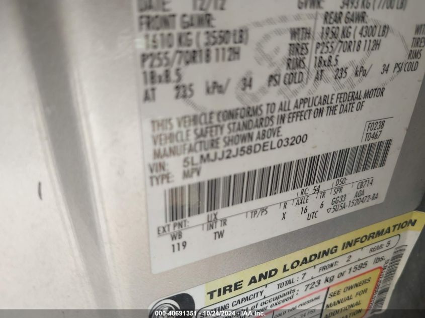 2013 Lincoln Navigator VIN: 5LMJJ2J58DEL03200 Lot: 40691351