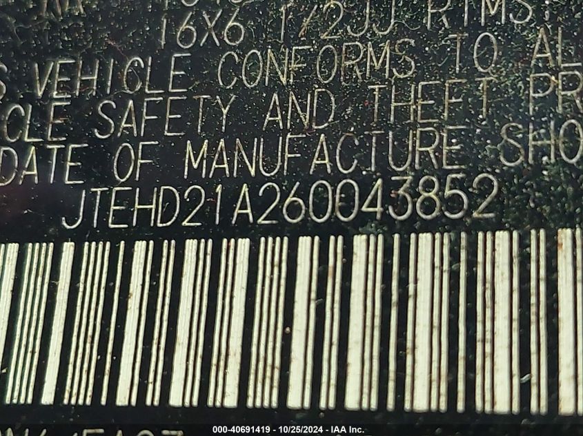 2006 Toyota Highlander VIN: JTEHD21A260043852 Lot: 40691419