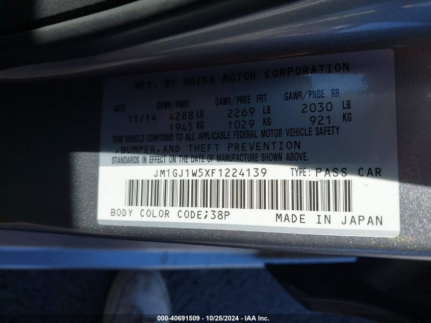 2015 Mazda Mazda6 I Grand Touring VIN: JM1GJ1W5XF1224139 Lot: 40691509