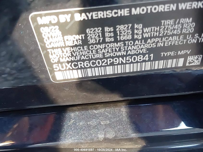 VIN 5UXCR6C02P9N50841 2023 BMW X5, Xdrive40I no.9