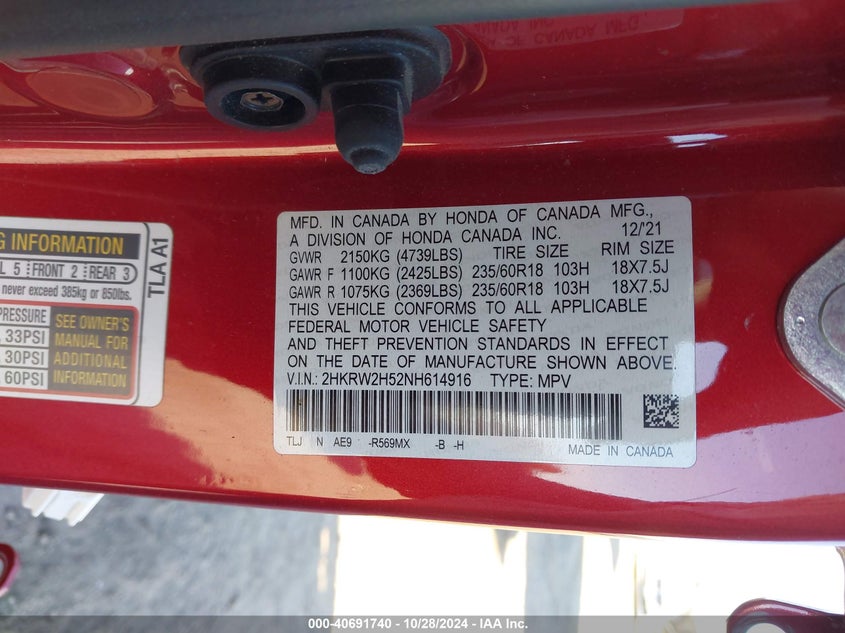 2022 HONDA CR-V AWD EX - 2HKRW2H52NH614916