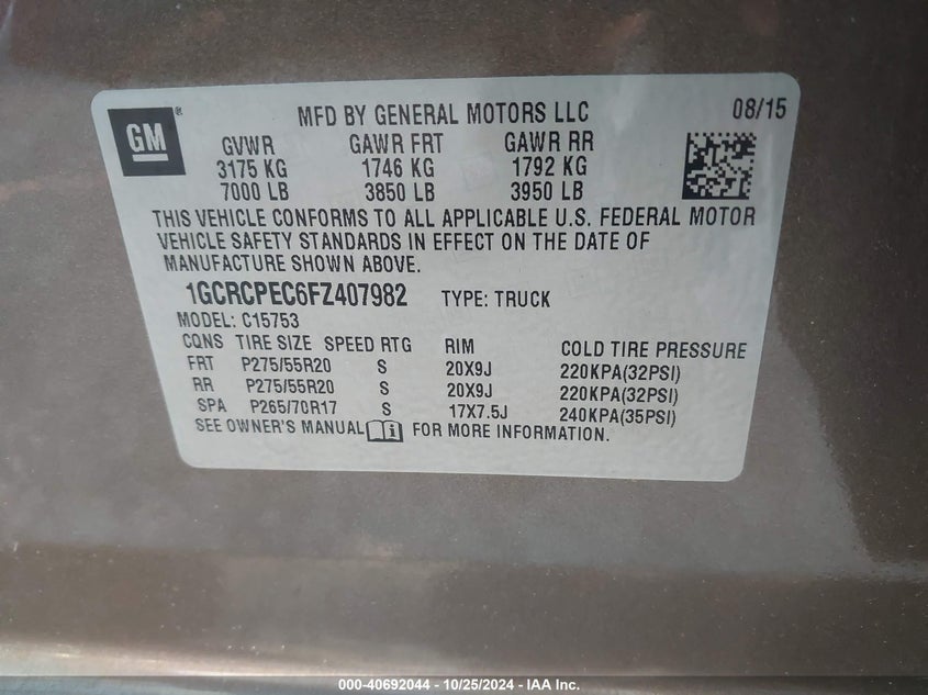 2015 CHEVROLET SILVERADO 1500 LS - 1GCRCPEC6FZ407982