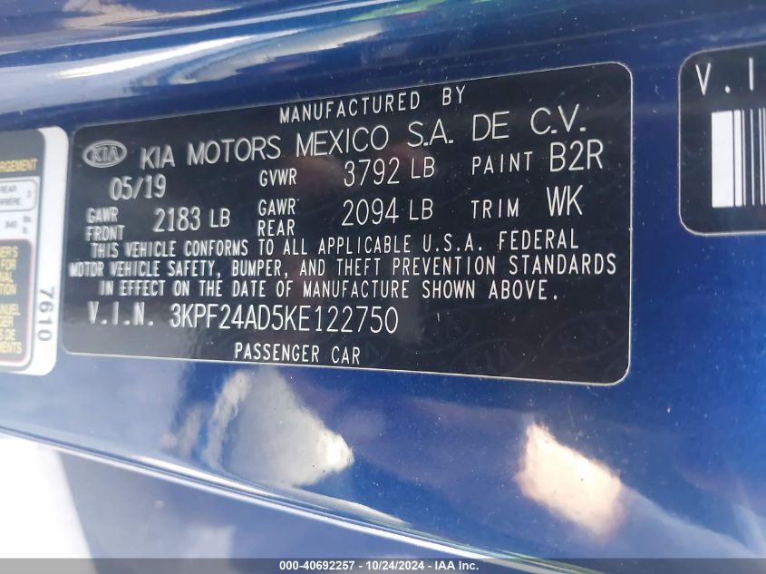 2019 KIA FORTE LXS - 3KPF24AD5KE122750