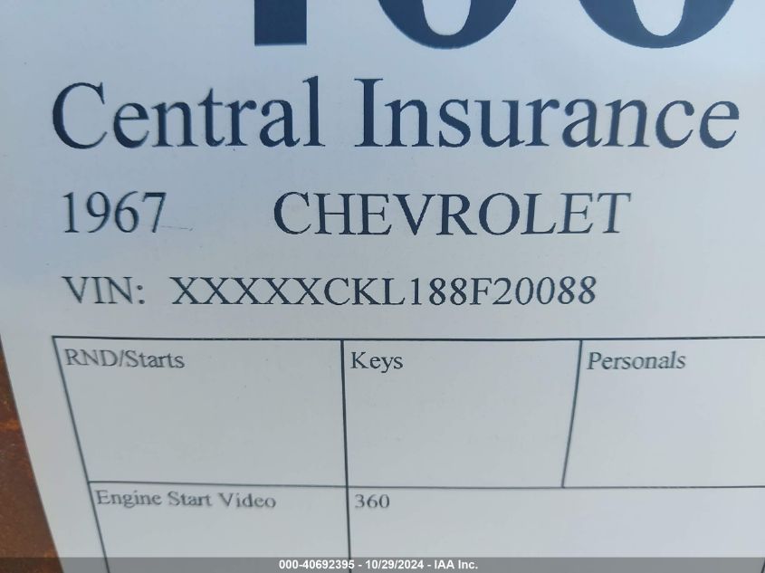 1967 Chevrolet Blazer VIN: XXXXXCKL188F20088 Lot: 40692395