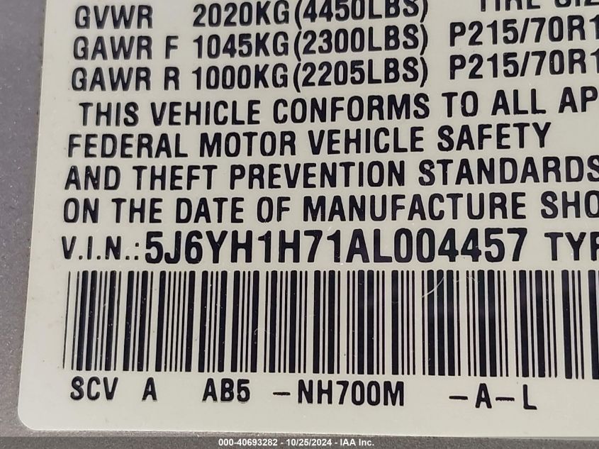 2010 Honda Element Ex VIN: 5J6YH1H71AL004457 Lot: 40693282