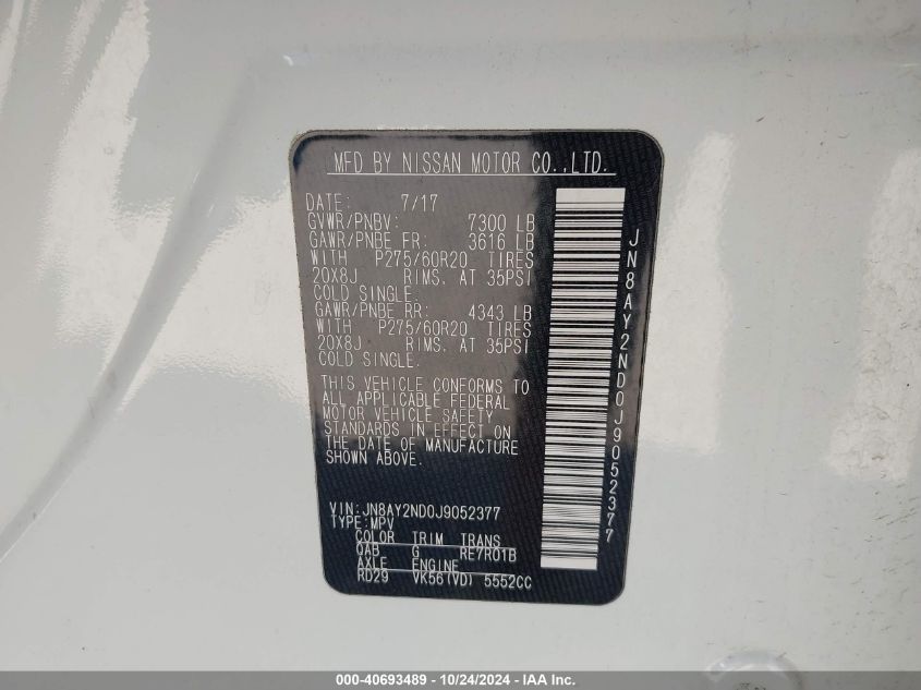 2018 NISSAN ARMADA SL - JN8AY2ND0J9052377