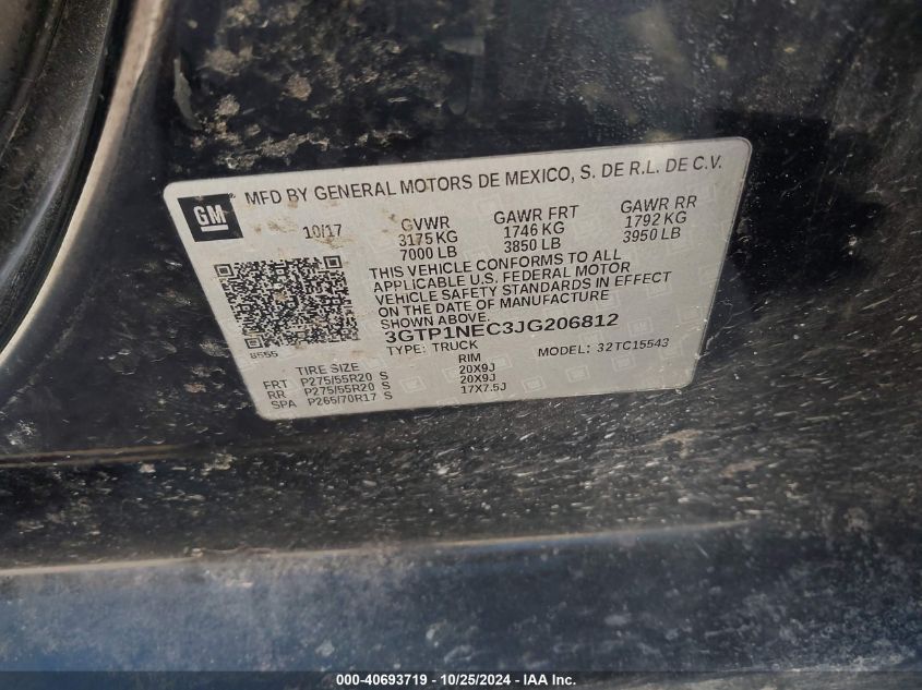 2018 GMC Sierra 1500 Slt VIN: 3GTP1NEC3JG206812 Lot: 40693719