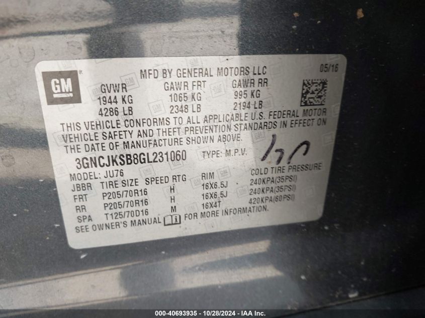 2016 CHEVROLET TRAX 1LS - 3GNCJKSB8GL231060