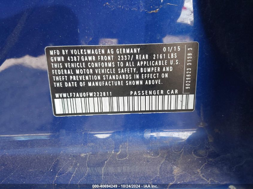 2015 VOLKSWAGEN GOLF R 4-DOOR - WVWLF7AU0FW222811