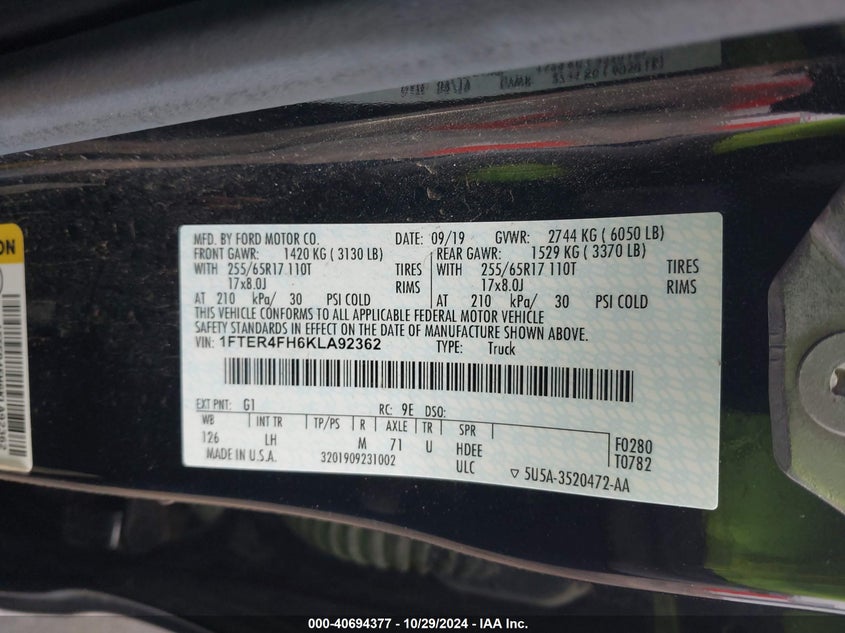 2019 FORD RANGER XLT - 1FTER4FH6KLA92362