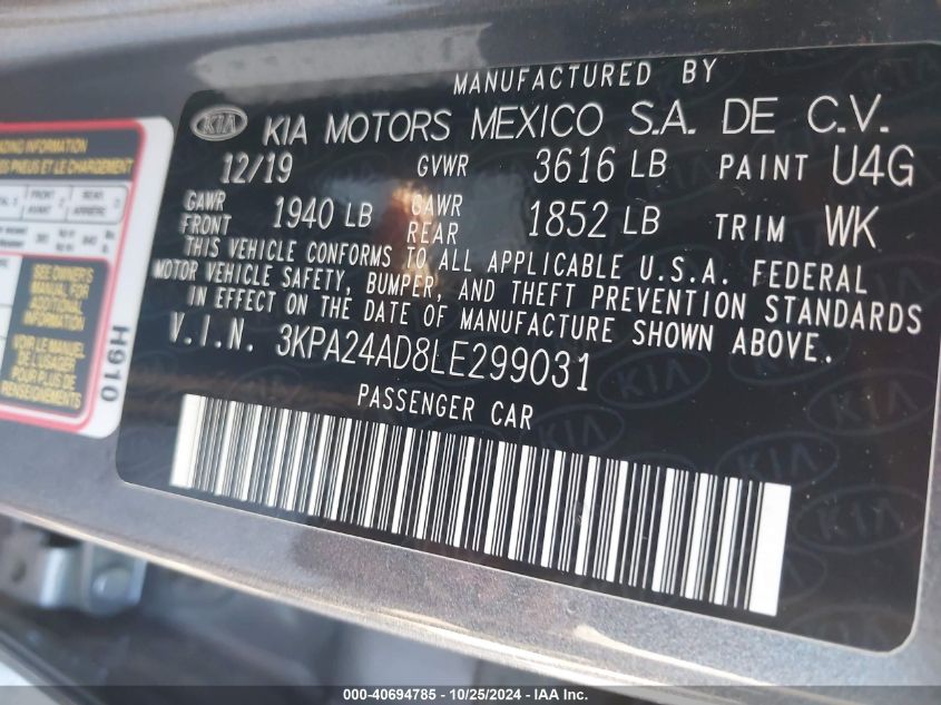 2020 KIA RIO S - 3KPA24AD8LE299031