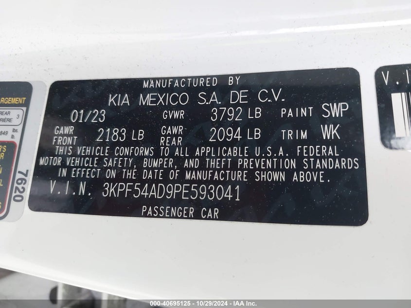 VIN 3KPF54AD9PE593041 2023 KIA FORTE GT-LINE