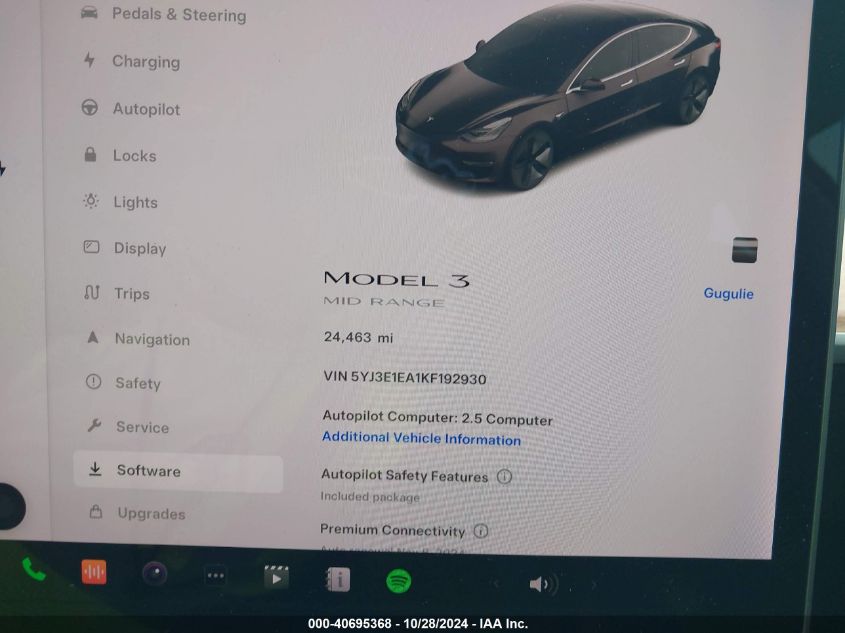 2019 Tesla Model 3 Long Range/Mid Range/Standard Range/Standard Range Plus VIN: 5YJ3E1EA1KF192930 Lot: 40695368